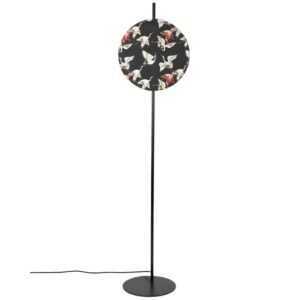 White Label Černá bavlněná stojací lampa WLL JAYLEE 160 cm s potiskem