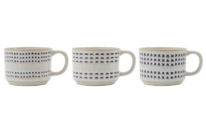 House Doctor Set tří bílo-modrých kameninových hrnků Stitch 250 ml