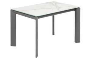 Bílý porcelánový rozkládací jídelní stůl Kave Home Axis II. 120/180 x 80 cm s šedou podnoží