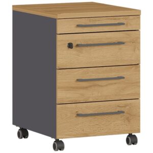 Germania Grafitově šedý pojízdný kontejner Agenda 42 x 49 cm s dubovým dekorem