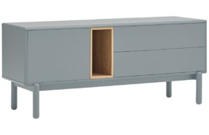 Modrošedý lakovaný dubový TV stolek Teulat Corvo 140 x 40 cm