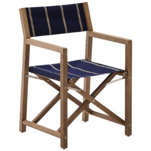 Dřevěná zahradní skládací židle Kave Home Vilara s modro-bílým sedákem