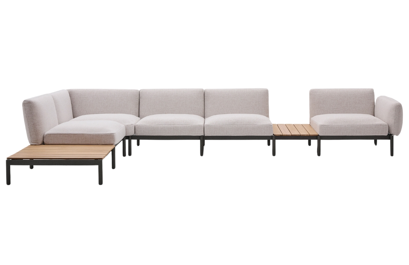 Zahradní rohová pohovka Kave Home Sorells 446 cm se stolky