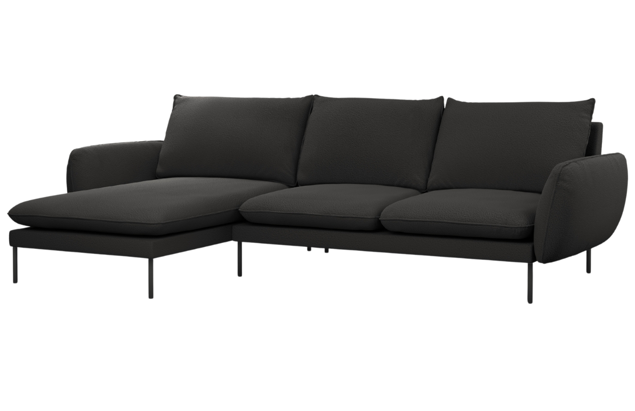 Cosmopolitan Design Černá bouclé rohová pohovka Vienna 255 cm