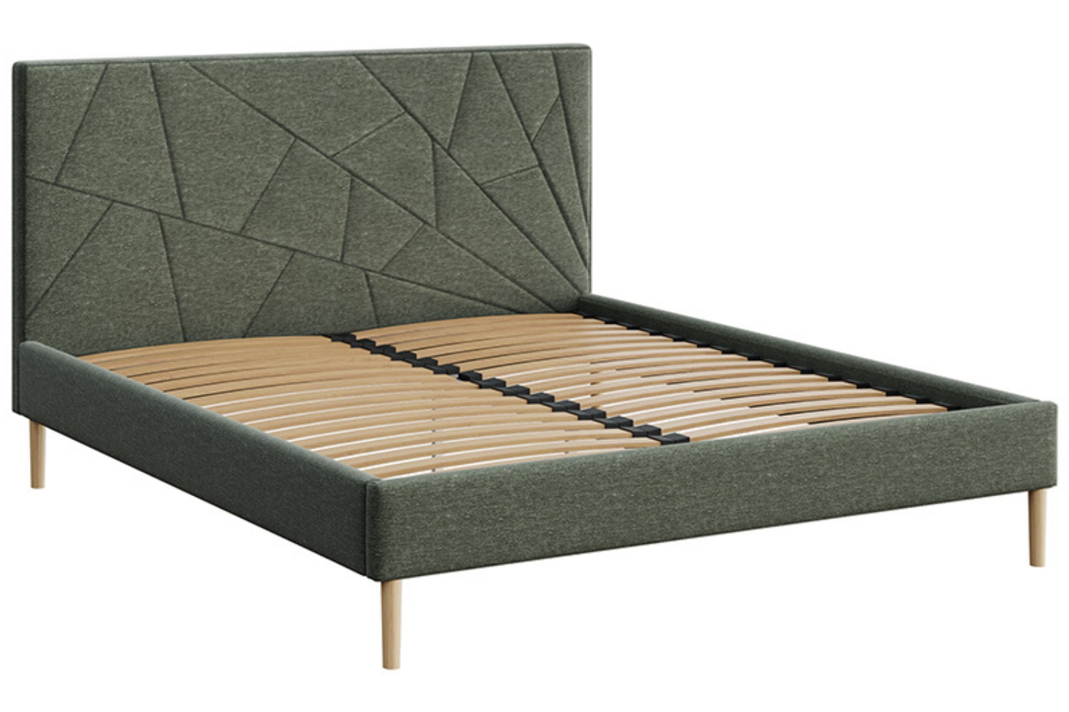 Mesonica Zelená čalouněná dvoulůžková postel Alano 180 x 200 cm s geometrickým prošíváním