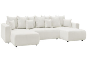 Bobochic Paris Bílá bouclé rohová rozkládací pohovka Envy 386 cm