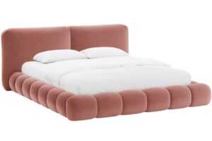 Micadoni Růžová sametová dvoulůžková postel Solange 180 x 200 cm