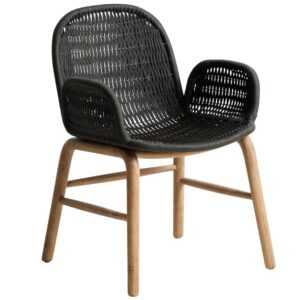 Kave Home Dřevěná zahradní židle Alipa s tmavě šedým výpletem a područkami