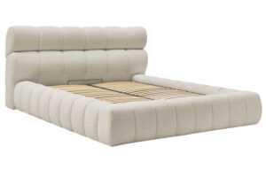 Bobochic Paris Béžová bouclé dvoulůžková postel Mont-Blanc 160 x 200 cm s úložným prostorem