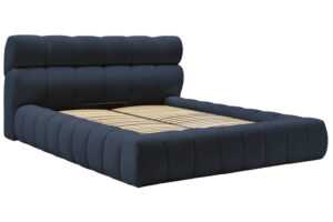 Bobochic Paris Tmavě modrá bouclé dvoulůžková postel Mont-Blanc 180 x 200 cm s úložným prostorem