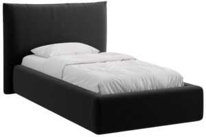 Micadoni Černá sametová jednolůžková postel Kaelle 90 x 200 cm s úložným prostorem
