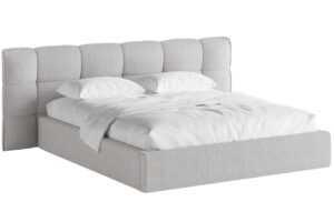 Micadoni Světle šedá bouclé dvoulůžková postel Eric 160 x 200 cm s úložným prostorem