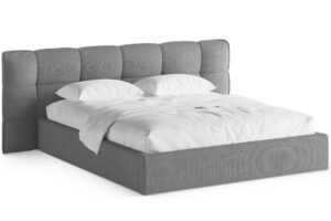 Micadoni Tmavě šedá bouclé dvoulůžková postel Eric 160 x 200 cm s úložným prostorem