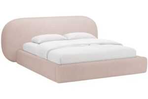 Micadoni Růžová bouclé dvoulůžková postel Ovalo 160 x 200 cm s úložným prostorem