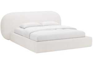 Micadoni Bílá bouclé dvoulůžková postel Ovalo 160 x 200 cm s úložným prostorem