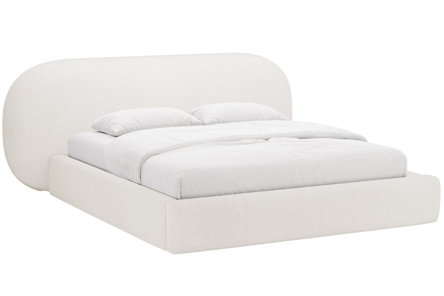 Micadoni Bílá bouclé dvoulůžková postel Ovalo 180 x 200 cm s úložným prostorem