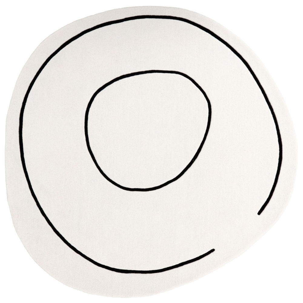 Fargotex Bílo-černý vlněný kulatý koberec Loop 200 cm