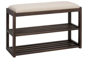 Rowico Tmavý dubový botník CONFETTI 80 x 30 cm s béžovým sedákem