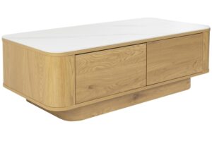White Label Dubový konferenční stolek ALMIRA 120 x 60 cm s mramorovým dekorem