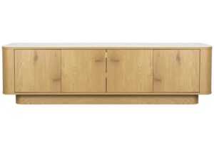 White Label Dubová komoda ALMIRA 180 x 40 cm s mramorovým dekorem