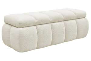 Bobochic Paris Bílá bouclé lavice Denali 144 cm s úložným prostorem