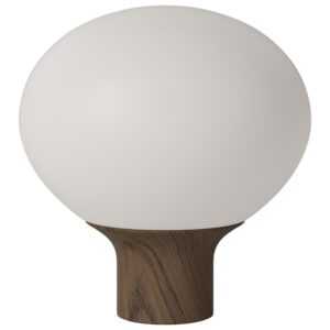 Bolia Opálově bílá skleněná stolní lampa Acorn 32 cm s tmavou dubovou podstavou