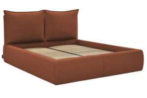 Bobochic Paris Terakotově oranžová bouclé dvoulůžková postel Garance 160 x 200 cm s úložným prostorem