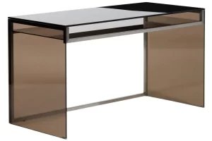 Kave Home Hnědý skleněný pracovní stůl Adile 142 x 62 cm