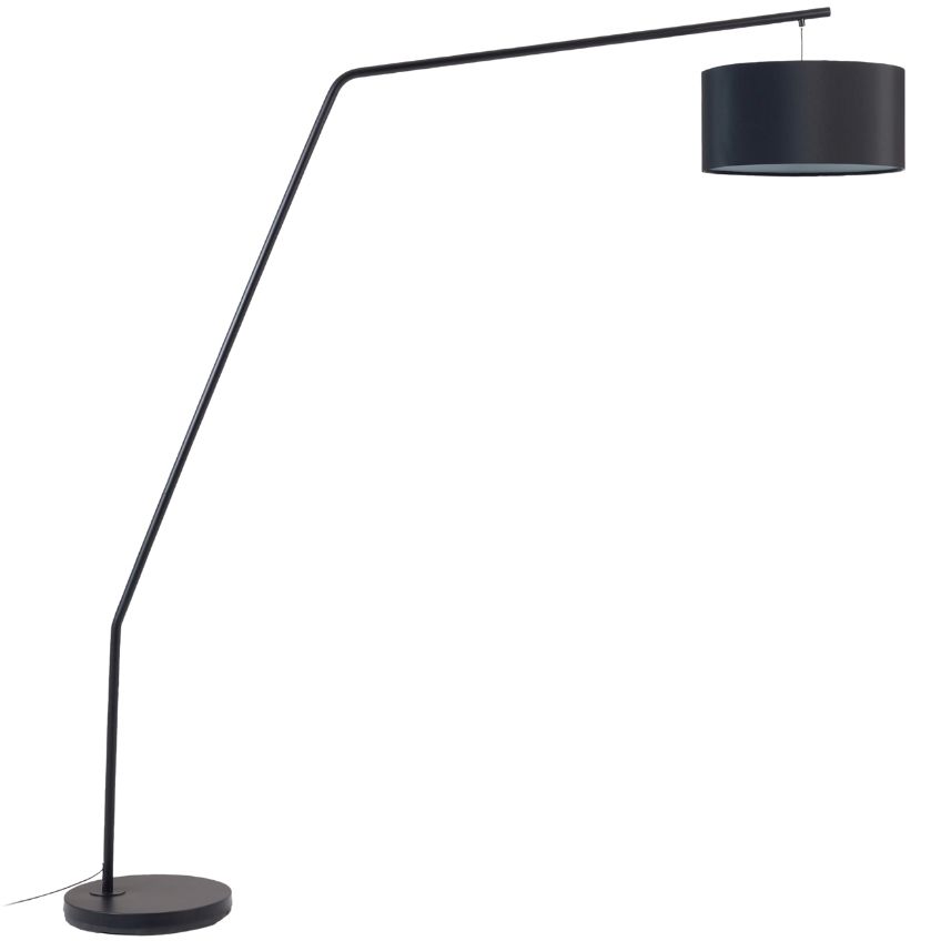 Kave Home Černá kovová stojací lampa s bavlněným stínidlem Ciana 222cm