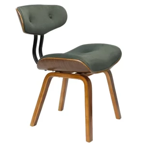 Dutchbone Zelená sametová jídelní židle BLACKWOOD WALNUT
